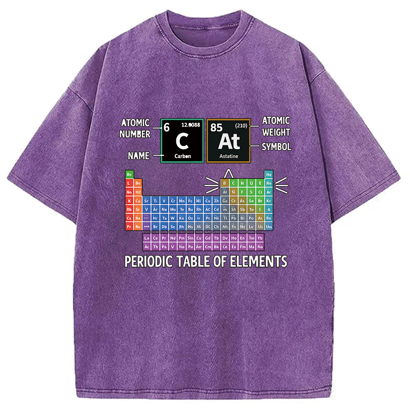 Modecanvas Cat Periodic Table Chemistry Washed T-Shirt