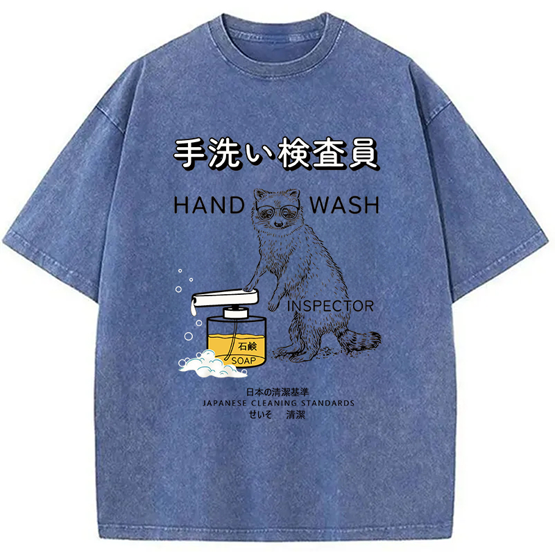 Modecanvas Raccoon Hand Wash Inspector DTG Printing Washed T-Shirt-modecanvas