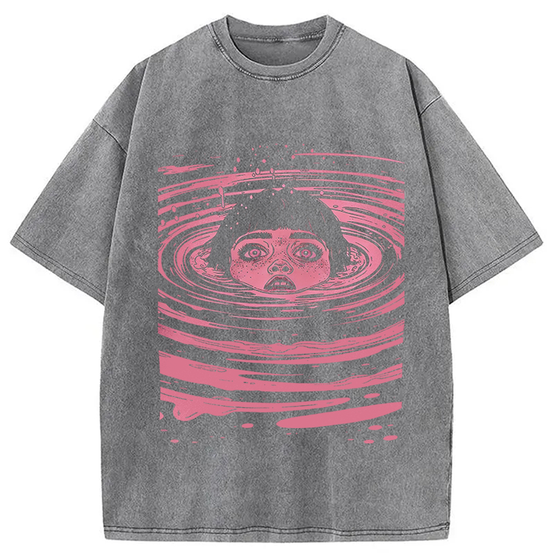 Modecanvas Drowning Girl Spiral DTG Printing Washed T-Shirt