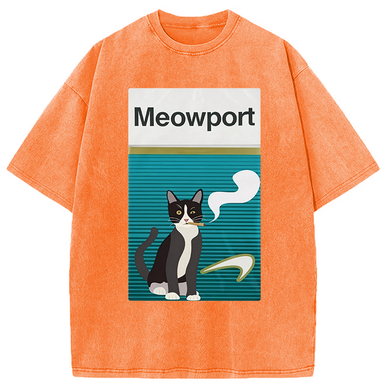 Modecanvas Meowport Funny Cat DTG Printing Washed T-Shirt