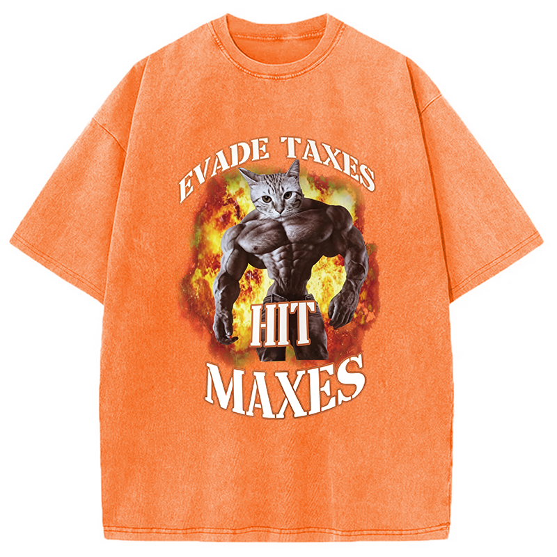 Modecanvas Evade Taxes Hit Maxes Cat Gym Meme DTG Printing Washed T-Shirt