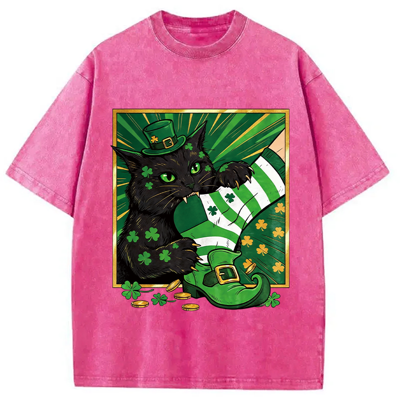 Modecanvas Naughty Cat Bites People DTG Printing Washed T-Shirt