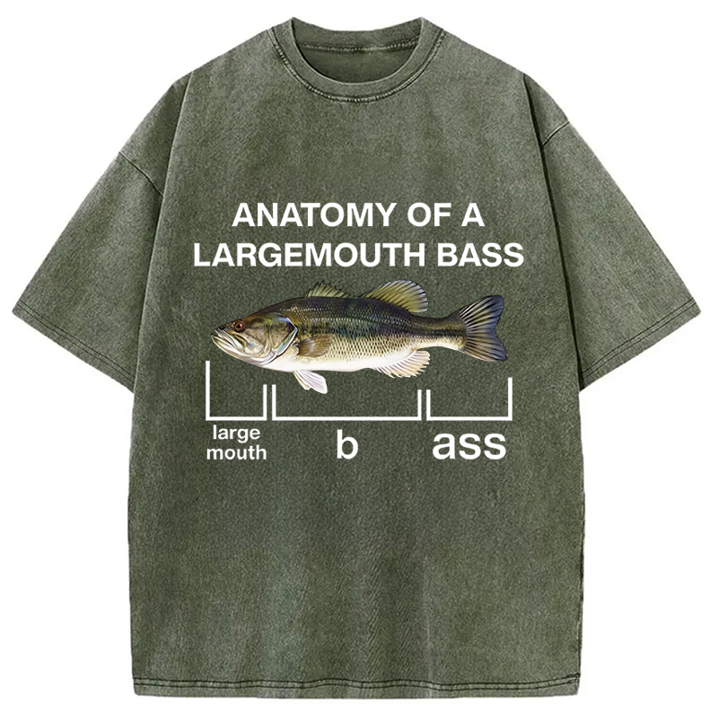 Modecanvas Anatomy Of A Large Mouth Bass Fish DTG Printing Washed T-Shirt