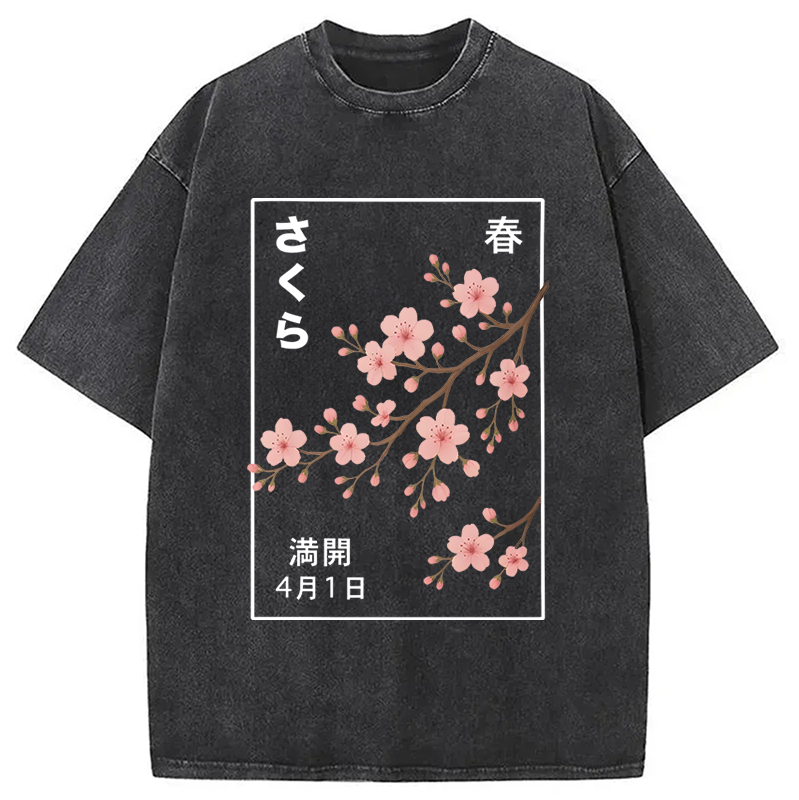 Modecanvas Cherry Blossom Spring Full Washed T-Shirt