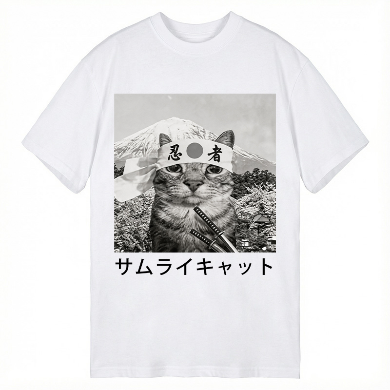 Modecanvas Samurai Cat DTG Printing Classic T-Shirt-modecanvas
