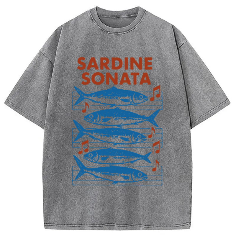 Modecanvas Sardines Sheet Music Washed T-Shirt
