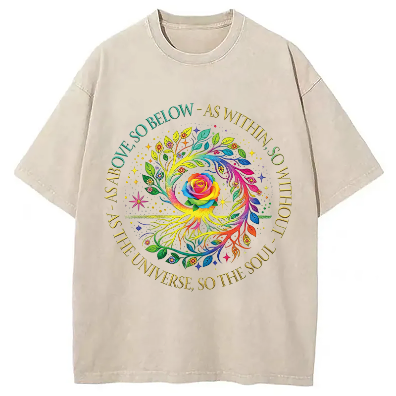 Modecanvas Rainbow Tree Cosmic Spiral DTG Printing Washed T-Shirt