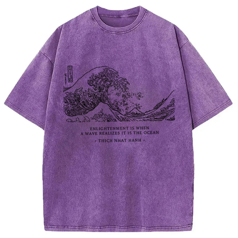 Modecanvas Enlightenment Quote Great Wave DTG Printing Washed T-Shirt