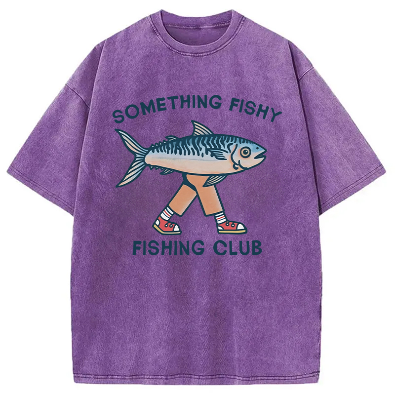 Modecanvas Something Fishy Fishing Club DTG Printing Washed T-Shirt