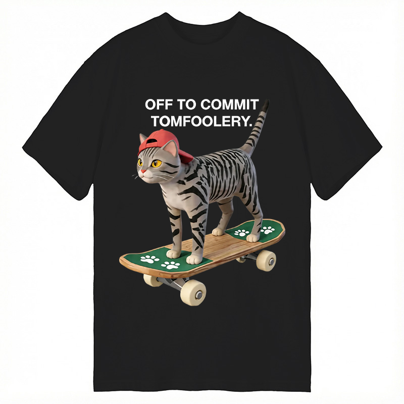 Modecanvas Skateboarding Cat Funny Meme DTG Printing Classic T-Shirt-modecanvas