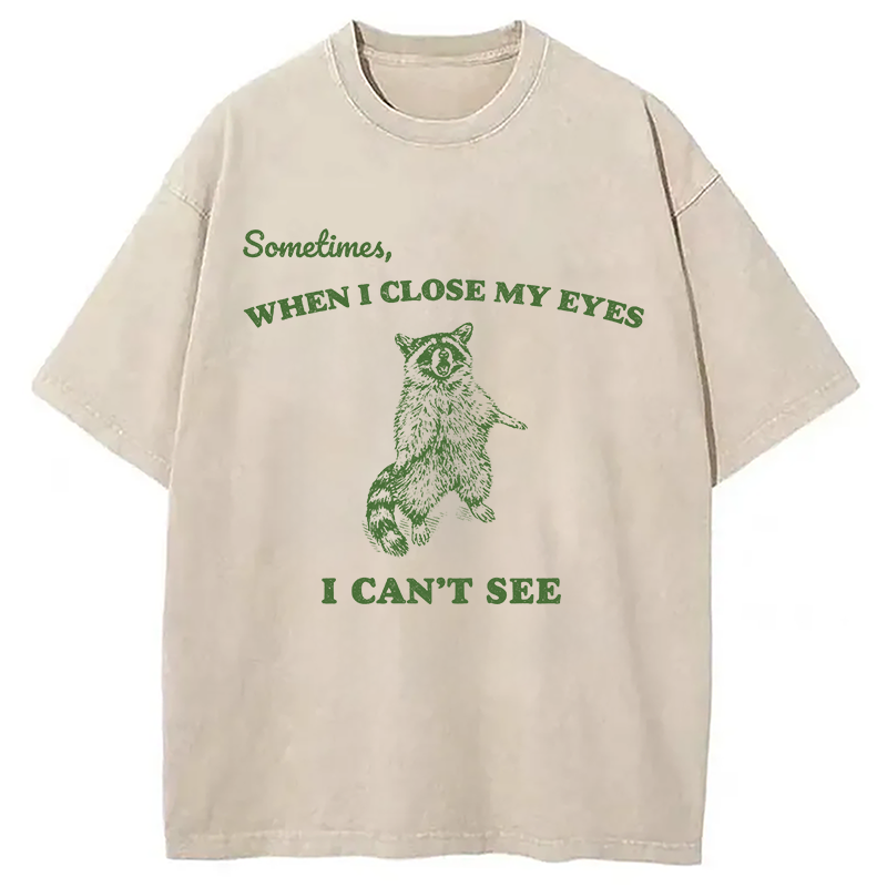 Modecanvas Sometimes When I Close My Eyes I Can't See Funny Raccoon DTG Printing Washed T-Shirt