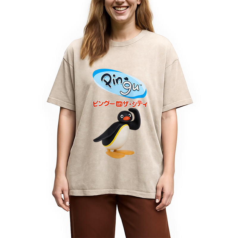 Modecanvas Pingu In The City Japanese Washed T-Shirt