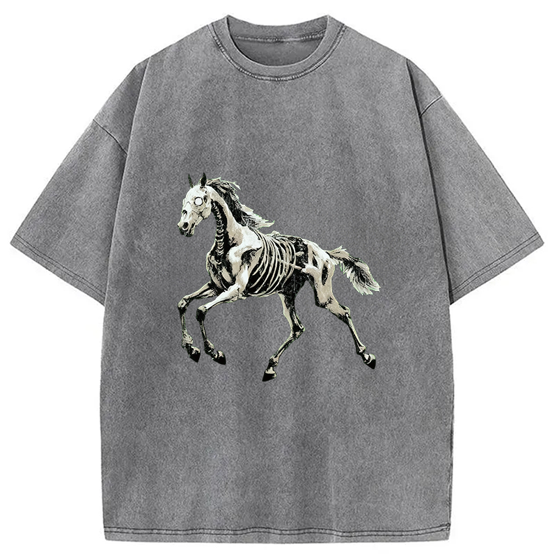 Modecanvas Horse Funny Meme Vintage DTG Printing Washed T-Shirt-modecanvas