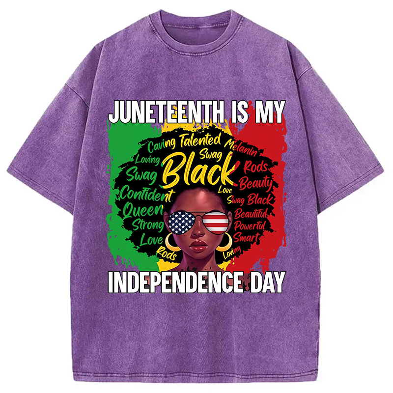 Modecanvas Juneteenth My Independence Day DTG Printing Washed T-Shirt