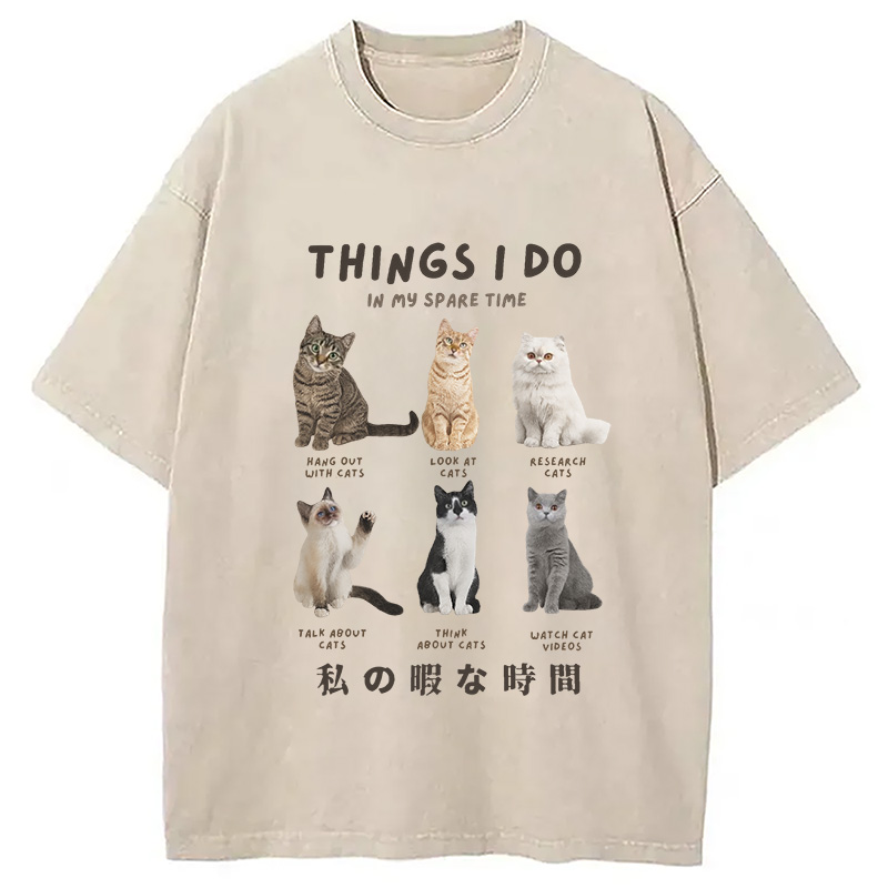 Modecanvas Things I Do In My Spare Time Funny Cat Washed T-Shirt