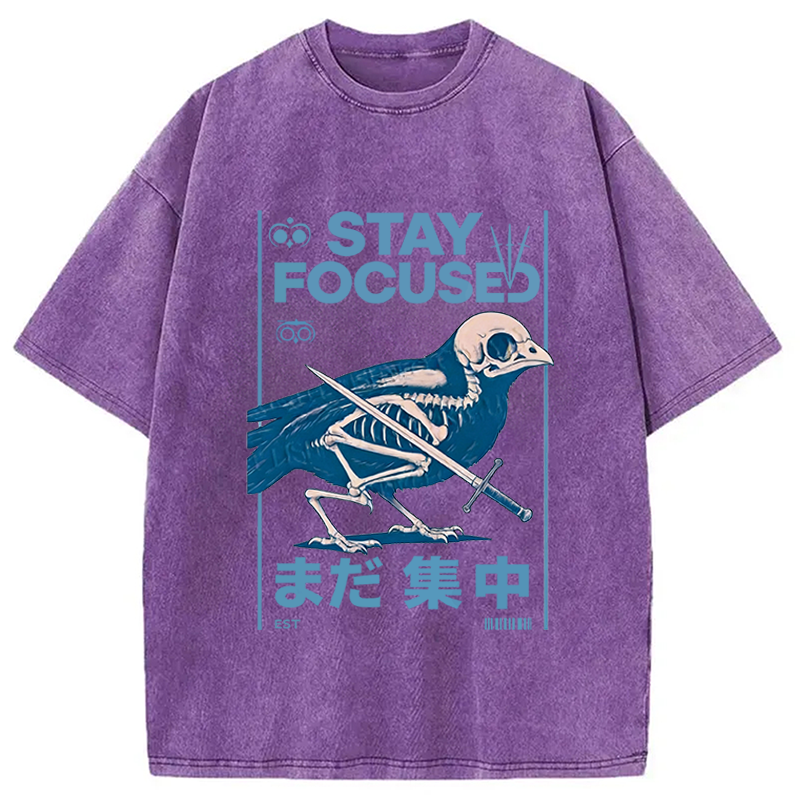 Modecanvas Bird Skull Japanese DTG Printing Washed T-Shirt