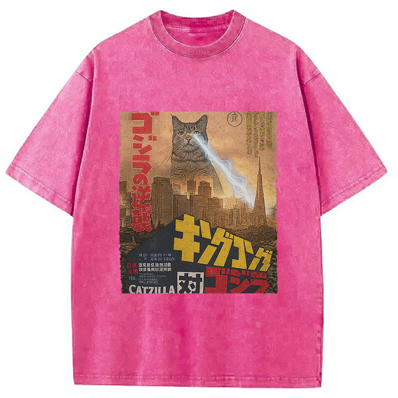 Modecanvas Catzilla Movie Poster Washed T-Shirt