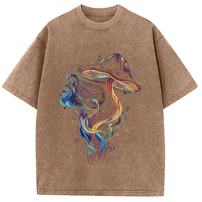 Modecanvas Psychedelic Mushroom Stoner DTG Printing Washed T-Shirt