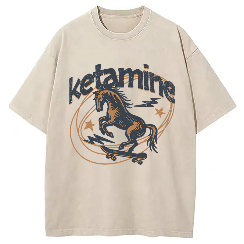 Modecanvas Ketamine Horse Funny DTG Printing Washed T-Shirt