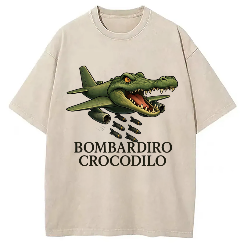 Modecanvas Bombardiro Crocodilo DTG Printing Washed T-Shirt-modecanvas