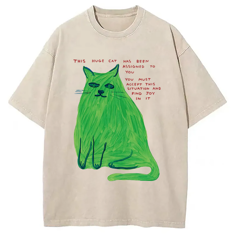 Modecanvas his Huge Cat DTG Printing Washed T-Shirt