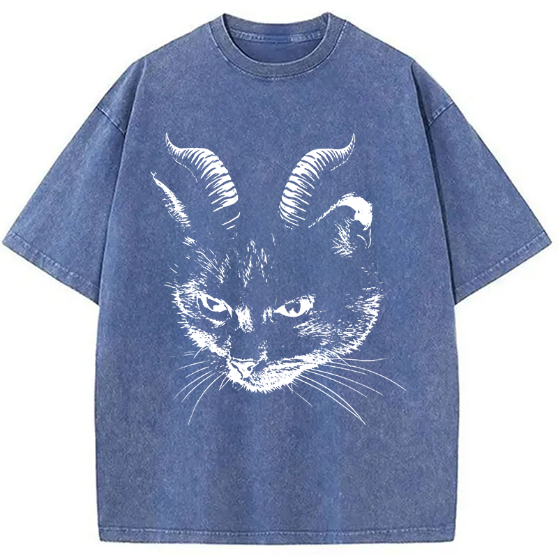 Modecanvas Dark Evil Black Cat Washed T-shirt
