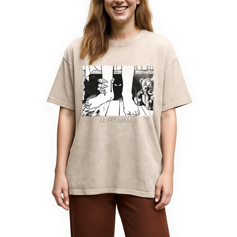 Modecanvas Monster Under The Bed DTG Printing Washed T-Shirt