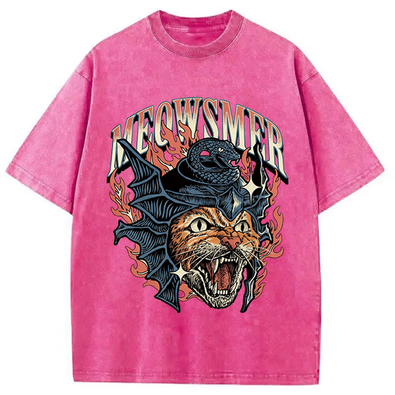 Modecanvas Meowsmer Cat DTG Printing Washed T-Shirt