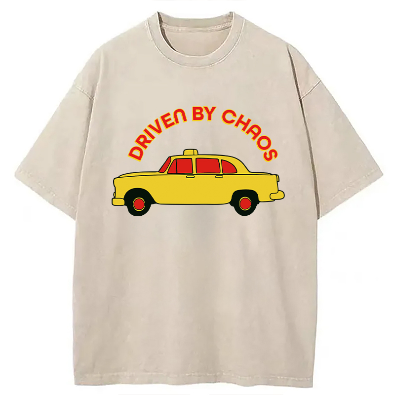 Modecanvas Vintage Taxi Pop Art DTG Printing Washed T-Shirt