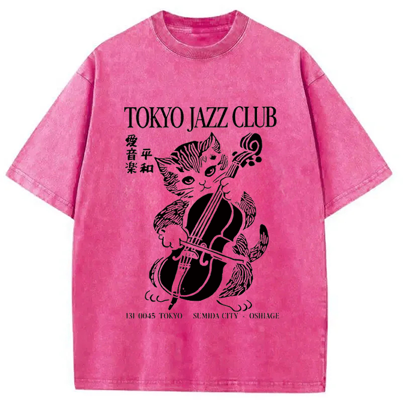 Modecanvas Tokyo Jazz Kitty DTG Printing Washed T-Shirt
