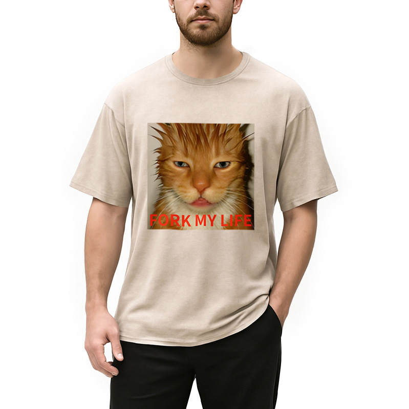 Modecanvas Orange Cat Fork My Life Washed T-Shirt