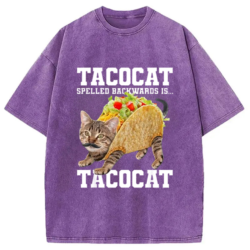 Modecanvas Tacocat Silly Cat Meme Washed T-Shirt-modecanvas