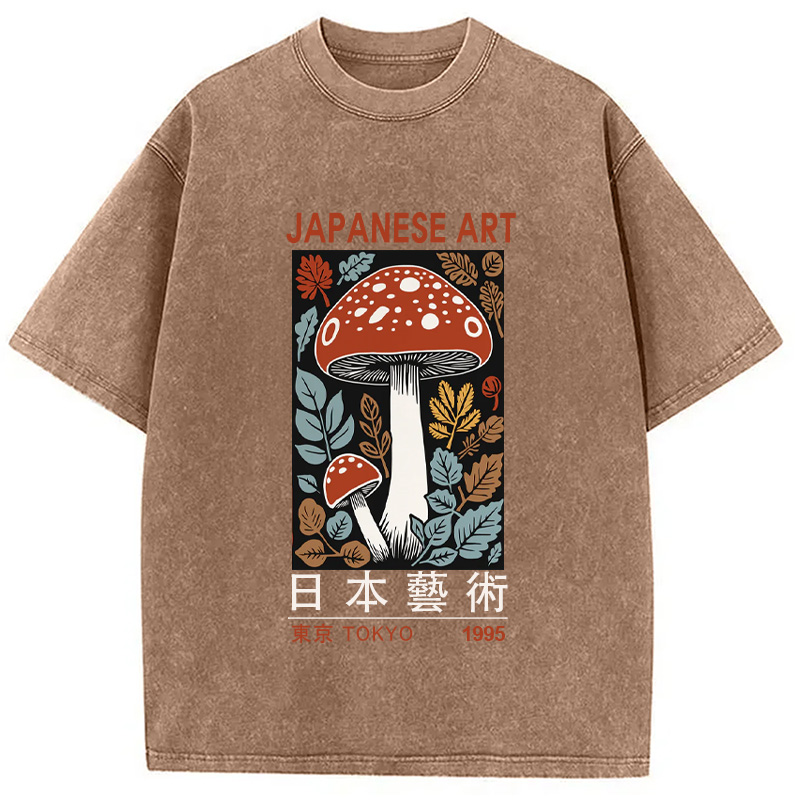 Modecanvas Fall Forest Mushroom Washed T-Shirt