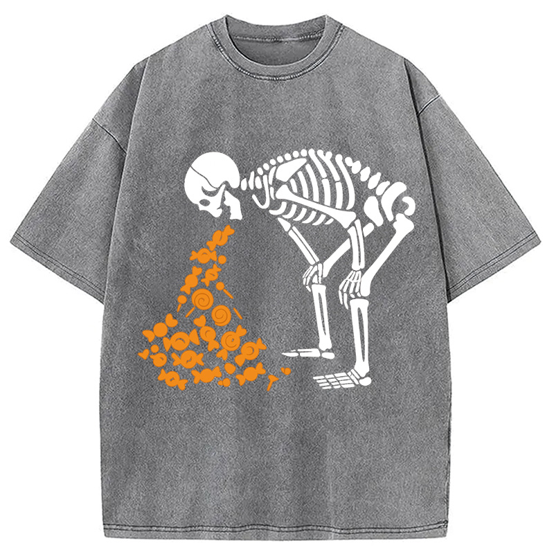 Modecanvas Candies Funny Halloween Skeleton Washed T-Shirt
