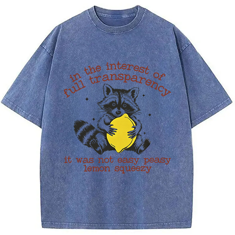Modecanvas Racoon Lemon Squeezy DTG Printing Washed T-Shirt-modecanvas
