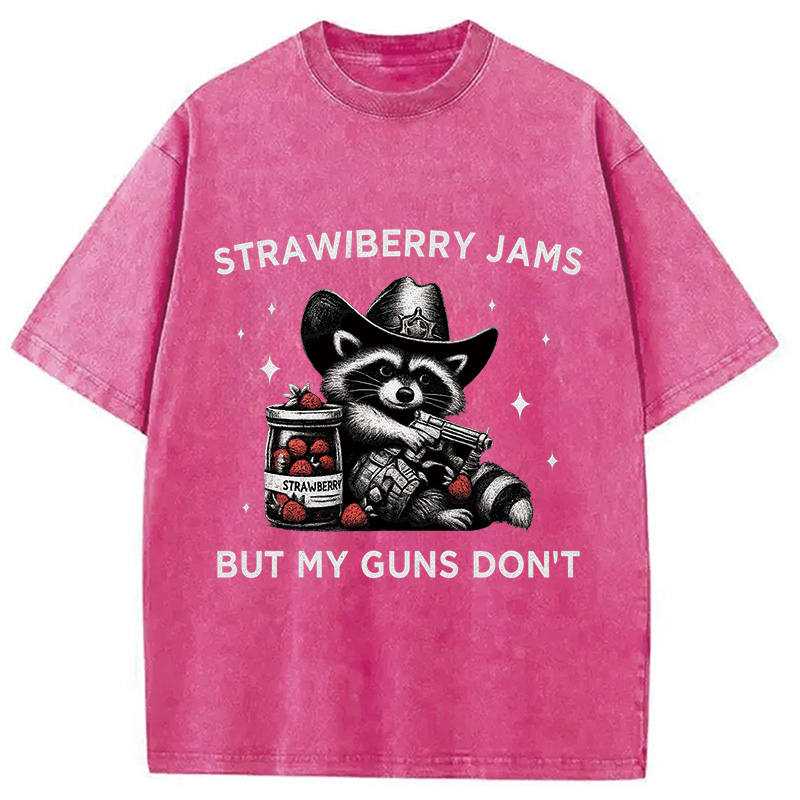Modecanvas Strawberry Jams Funny Raccoon Cowboy Washed T-Shirt