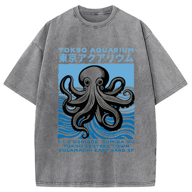 Modecanvas Tokyo Aquarium Octopus Washed T-Shirt