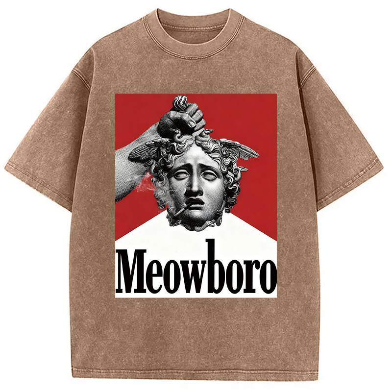 Modecanvas Funny Meowboro Cigarettes Meme Vintage Washed T-Shirt