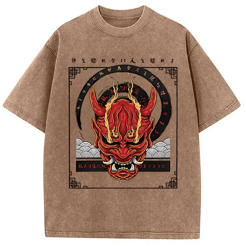 Modecanvas Oni Mask Japanese DTG Printing Washed T-Shirt