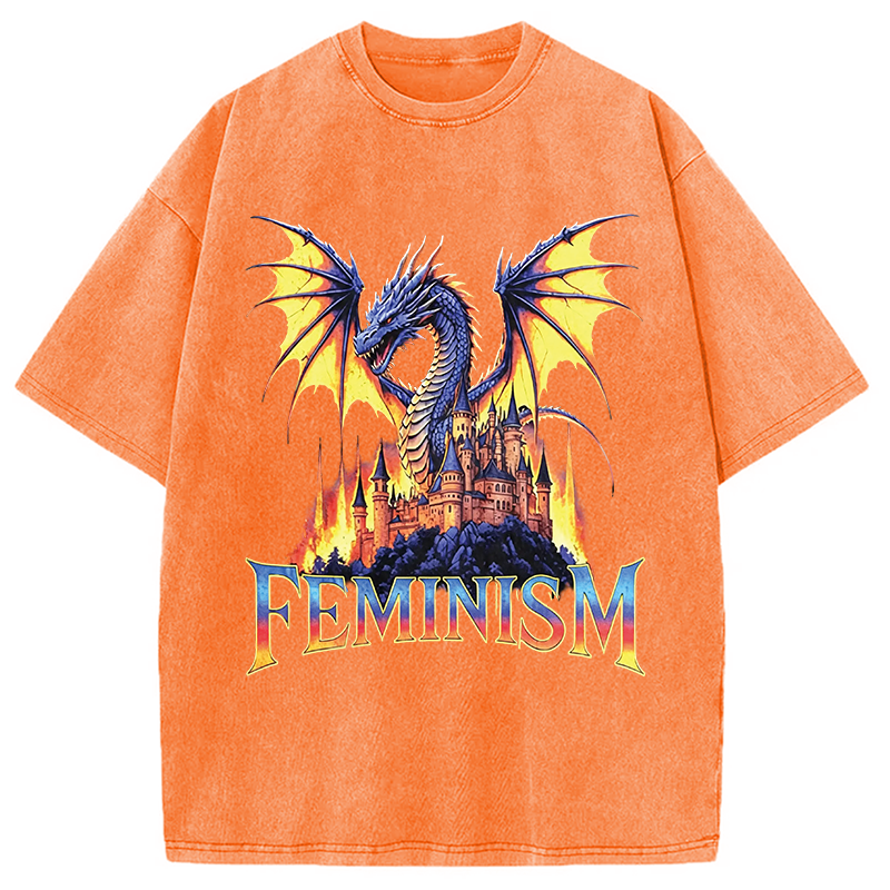 Modecanvas Feminism Dragon DTG Printing Washed T-Shirt