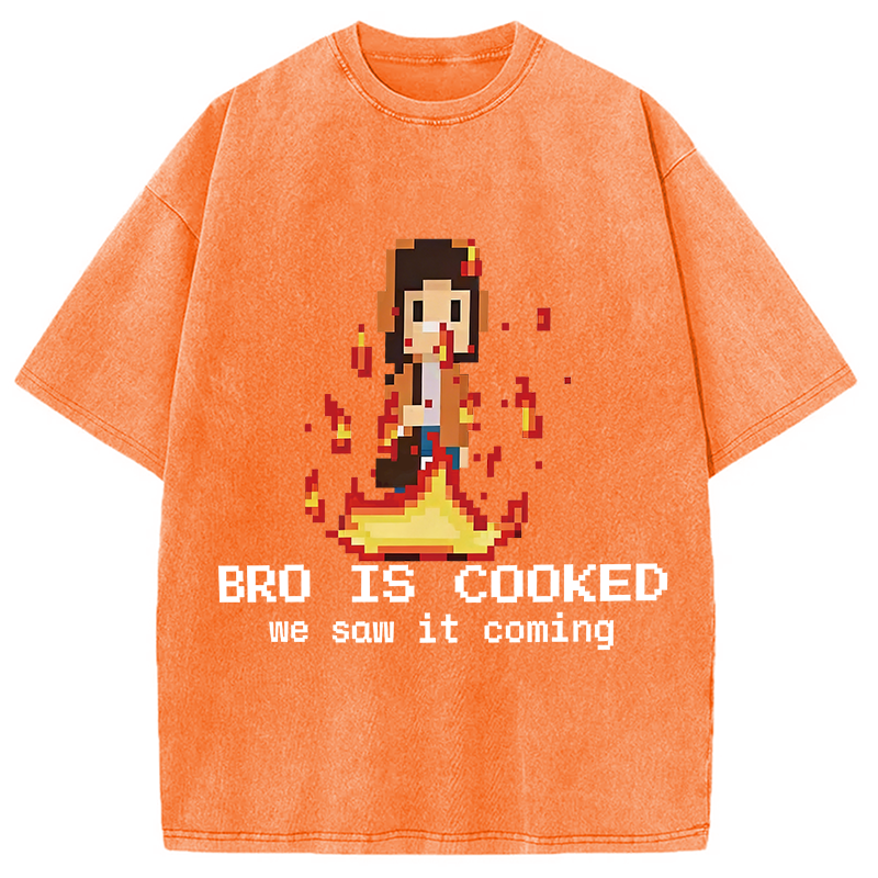 Modecanvas Bro Is Cooked Funny Meme DTG Printing Washed T-Shirt