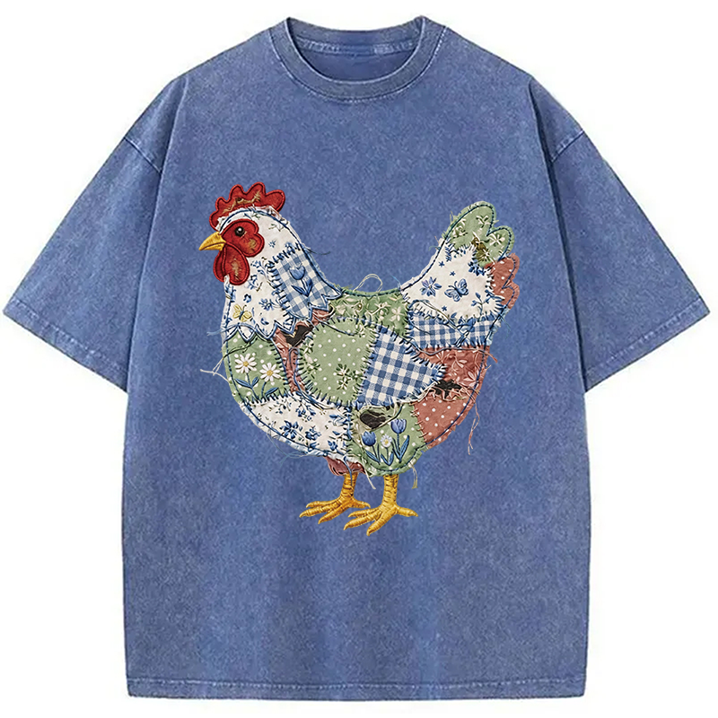 Modecanvas Patchwork Chicken DTG Printing Washed T-Shirt