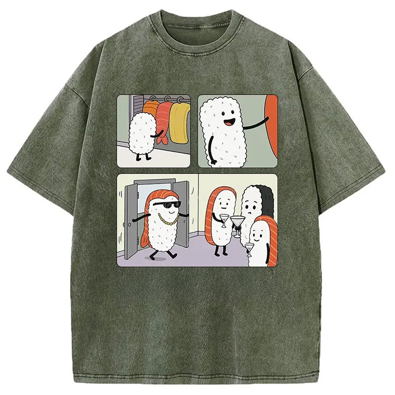 Modecanvas Sushi At The Party Washed T-Shirt