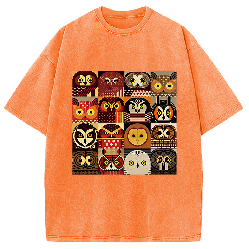Modecanvas All Kinds Of Owls DTG Printing Washed T-Shirt