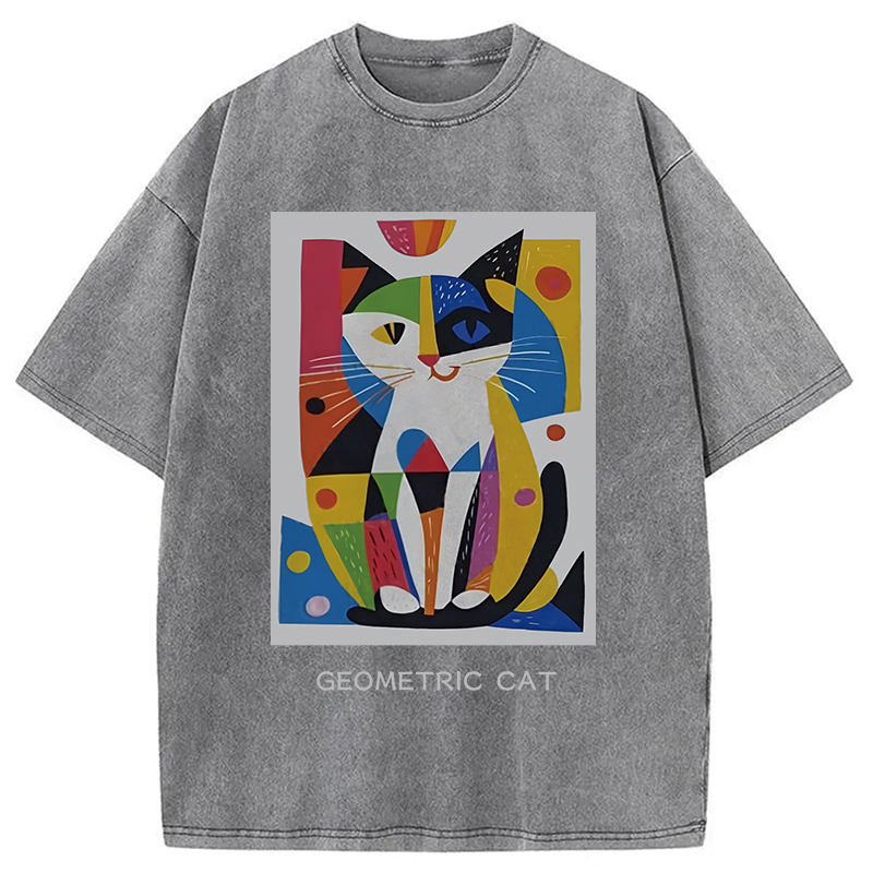 Modecanvas Vintage Picatso Cat Graffiti Washed T-Shirt