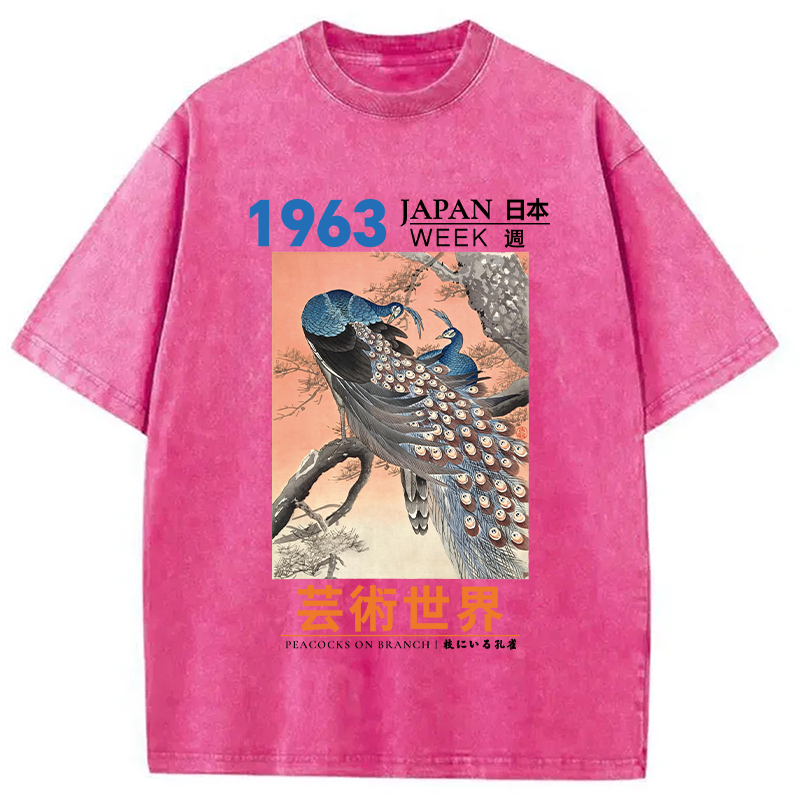 Modecanvas Peacocks on Branch DTG Printing Washed T-Shirt