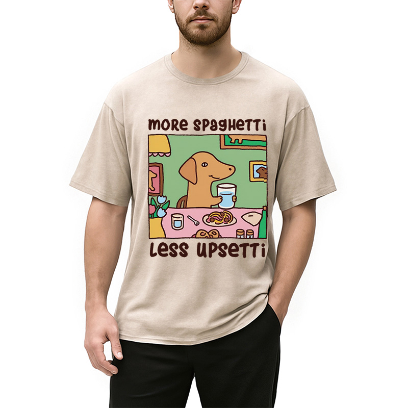 Modecanvas Doxie Eating Spaghetti Washed T-Shirt