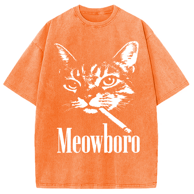 Modecanvas Vintage Smoking Cat DTG Printing Washed T-Shirt