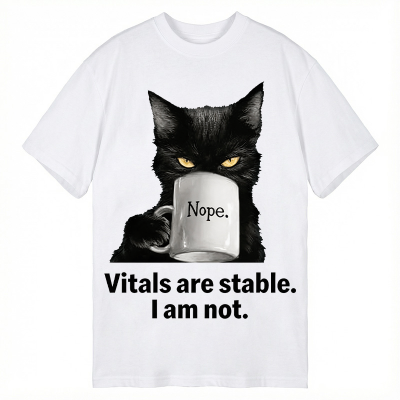 Modecanvas Grumpy Black Cat Coffee Meme DTG Printing Classic T-Shirt-modecanvas