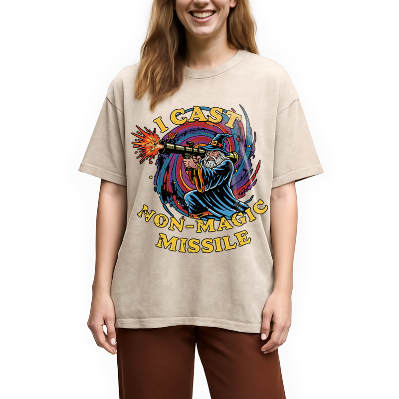 Modecanvas I Cast Non-Magic Missile Funny Wizard Parody Meme DTG Printing Washed T-Shirt